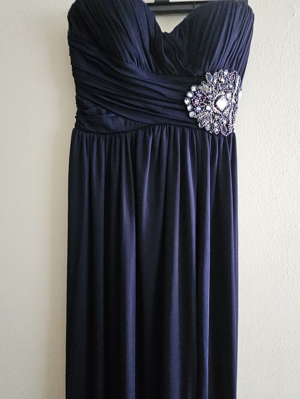 My Michelle Navy Blue Strapless Formal Maxi Dress Beaded Waist Size 1